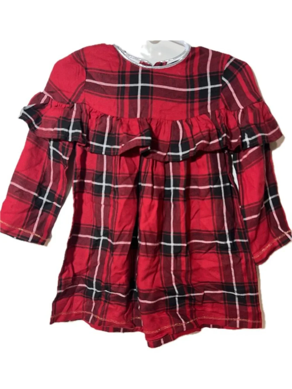 Mud Pie 12m 18m NWOT Holiday party dress red black Christmas Plaid ruffle silver